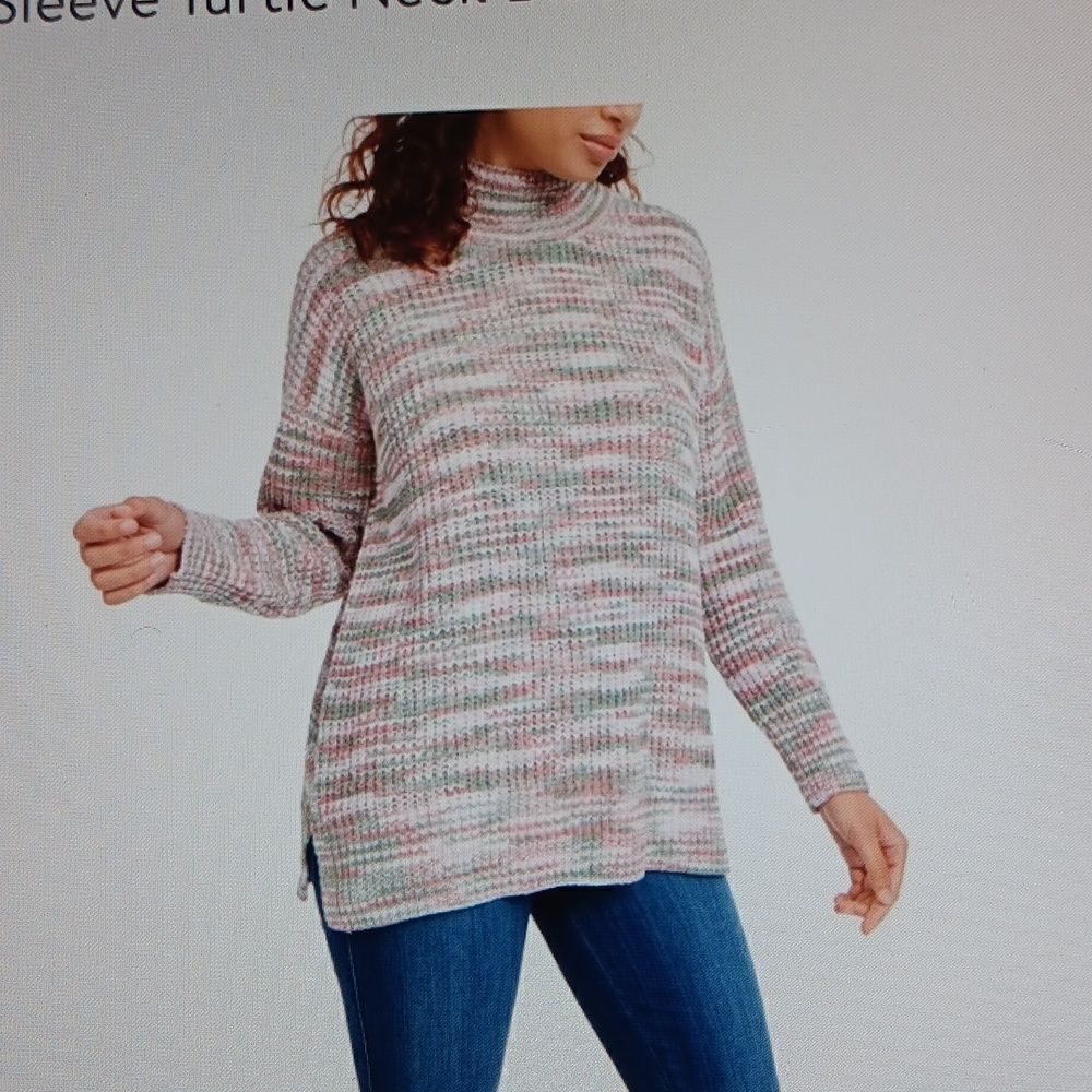 New Hippie‎ Rose Women's Pink Printed Long Sleeve Turtle Neck Sweater XS